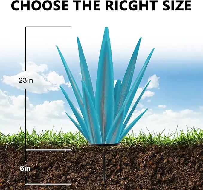 Enlarge Metal Plants Tequila Rustic Sculpture, Outdoor Patio Yard, Home Decor Hand Painted Agave Garden Statue, Outdoor Lawn Ornaments Yard Stakes for Mom Gift (1 Large Blue) by GreenHaven Gardens