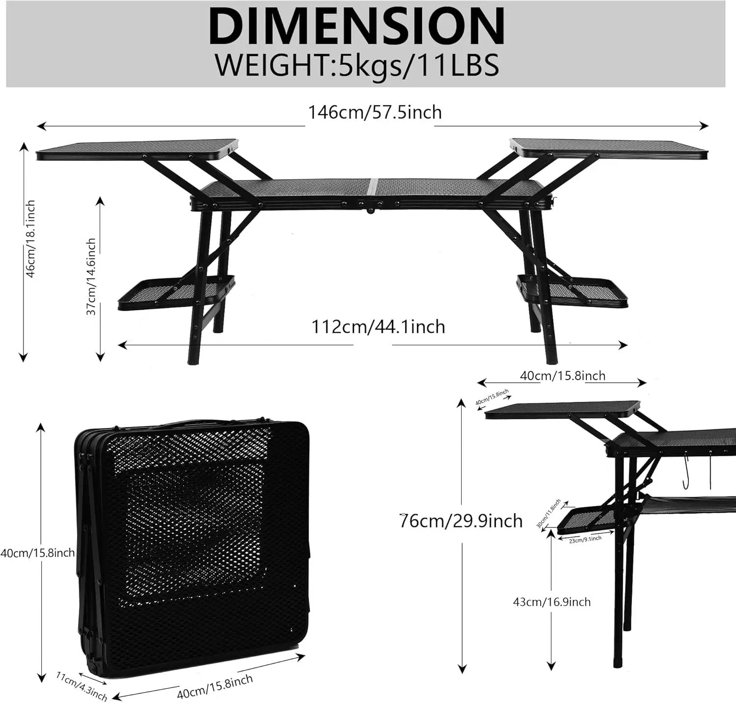 Nice C Camping Table, Compact Folding Table, Grill Table, Outdoor Tables, Camping Tables That Fold Up Lightweight, with 4 Side Tables & Mesh Net for BBQ, Camping by GreenHaven Gardens