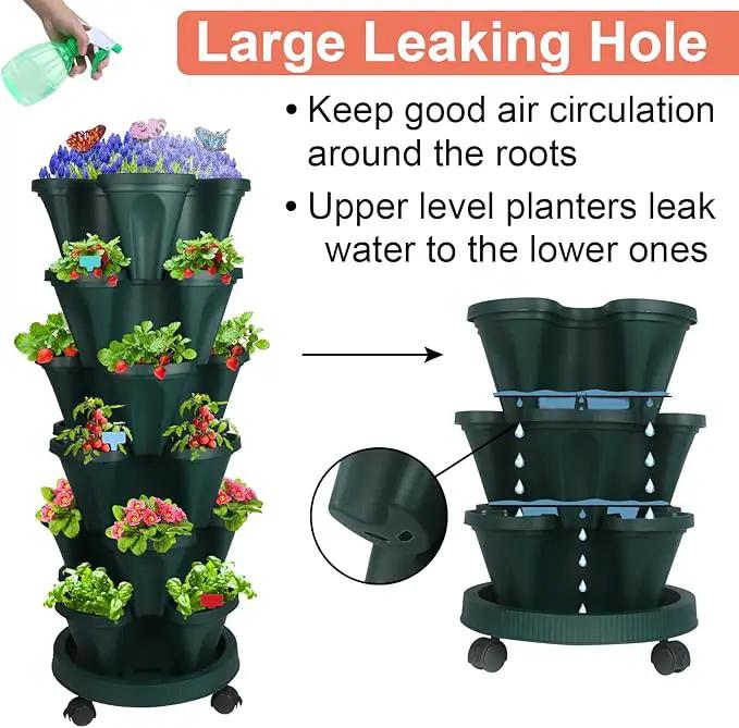 Vertical Planter, 6 Tier Stackable Strawberry Planter with Garden Tool Set, Movable Indoor/Outdoor Garden Herb Pot for Growing Vegetables and Succulents, Green by GreenHaven Gardens