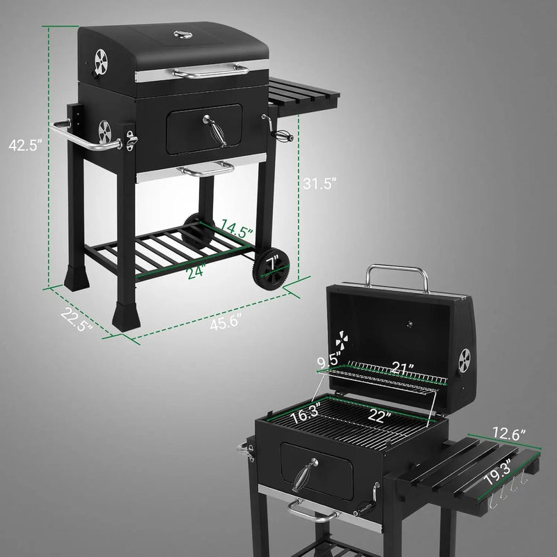 Outvita Large Barrel Charcoal BBQ Grills with 794 SQ.IN. Cooking Area, Outdoor Barbecue Grill with Adjustable Charcoal Tray & Foldable Side Table for Backyard Patio Picnic by GreenHaven Gardens