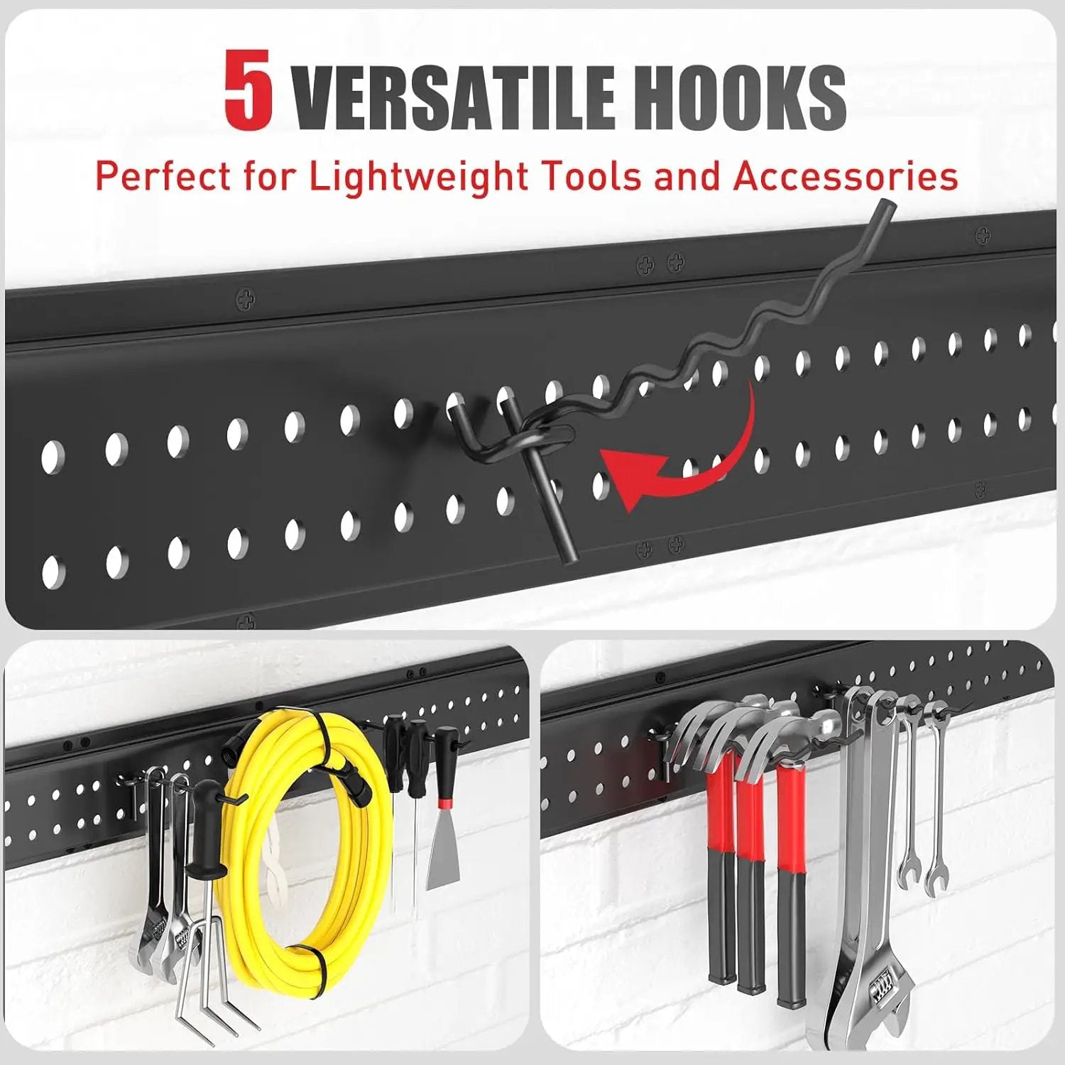 Garage Tool Organizer Wall Mount 48 inches with 10 Adjustable Heavy-Duty Hooks, Garage Organization, Garden Tool Storage Rack for Garage, Yard, and Shed, Holds Up to 400 lbs by GreenHaven Gardens