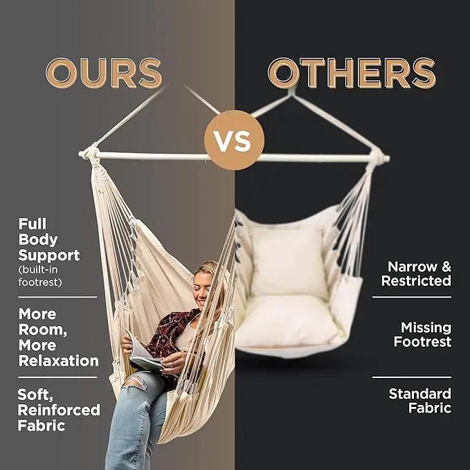 Hanging Hammock Chair Swing – Hanging Chair Outdoor & Indoor - Hammock Swing Chair – Quick & Easy Setup with Hardware Kit – Durable & Spacious Full Body Support – Holds 440 Lbs by GreenHaven Gardens