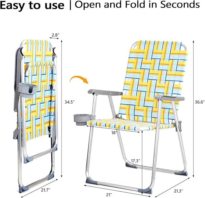 VINGLI Aluminum Patio Lawn Chairs Folding Set of 2 with Detachable Cup Holder, Webbed Beach Chair Folding Chair Outdoor Portable Camping Chair for Yard, Garden by GreenHaven Gardens