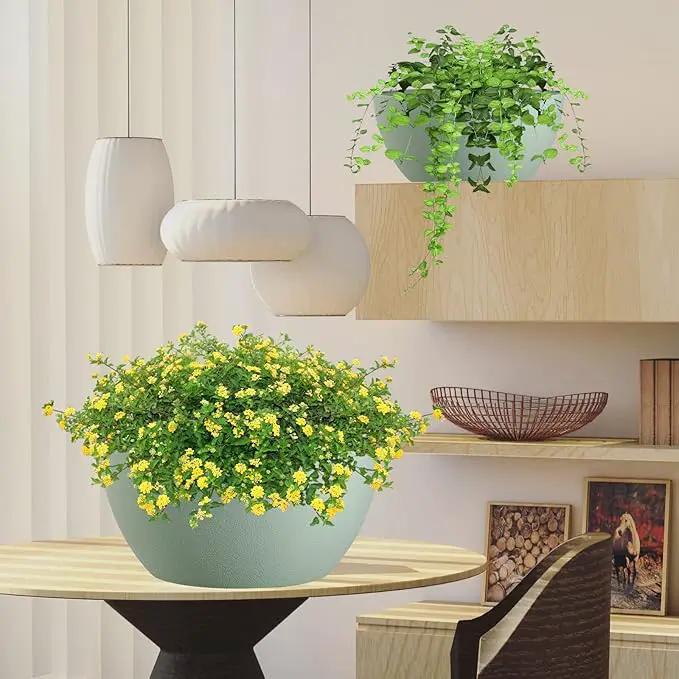 WOUSIWER 13 inch 2 Pack Large Hanging Planters for Indoor Outdoor Plants with Drainage Holes and Chain, Round Hanging Flower Pots for Garden Home Porch Decor, Green by GreenHaven Gardens