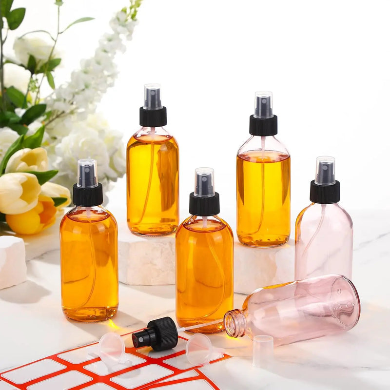 Norme 12 Pcs 8 oz Glass Spray Bottles with Funnels and Labels Refillable Cosmetic Empty Spray Bottles with Sprayer Containers for Essential Oil Cleaning Solutions(Pink,Stylish) by GreenHaven Gardens
