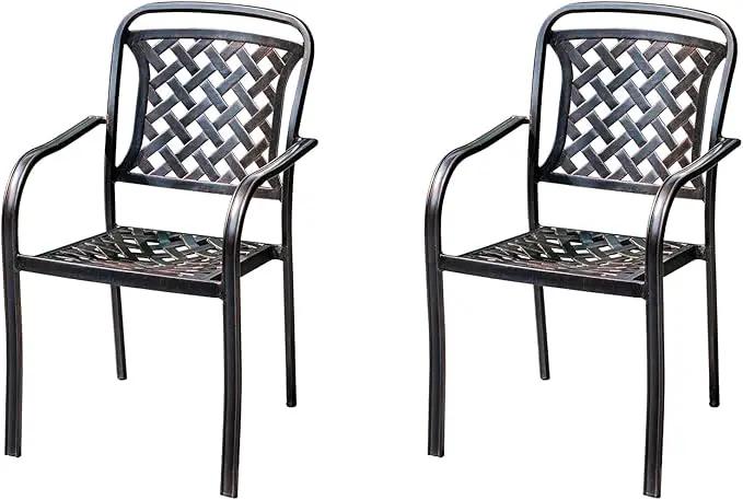 Outdoor Dining Chair Cast Aluminum Patio Chairs Set of 2 All-Weather Patio Dining Chair with Adjustable Feet for Backyard Garden (Flange Chair) by GreenHaven Gardens