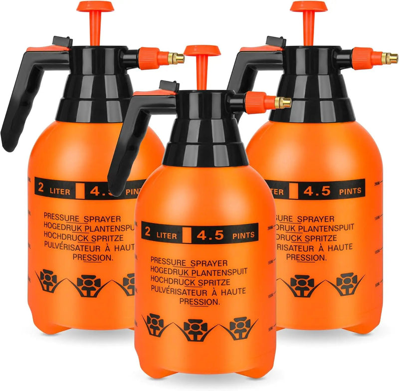 3 Pcs 1/2 Gallon Plastic Handheld Pump Sprayer – Garden Pressure Sprayer Bottle with Adjustable Nozzle for Plants, Cleaning, Household Tasks – Orange by GreenHaven Gardens