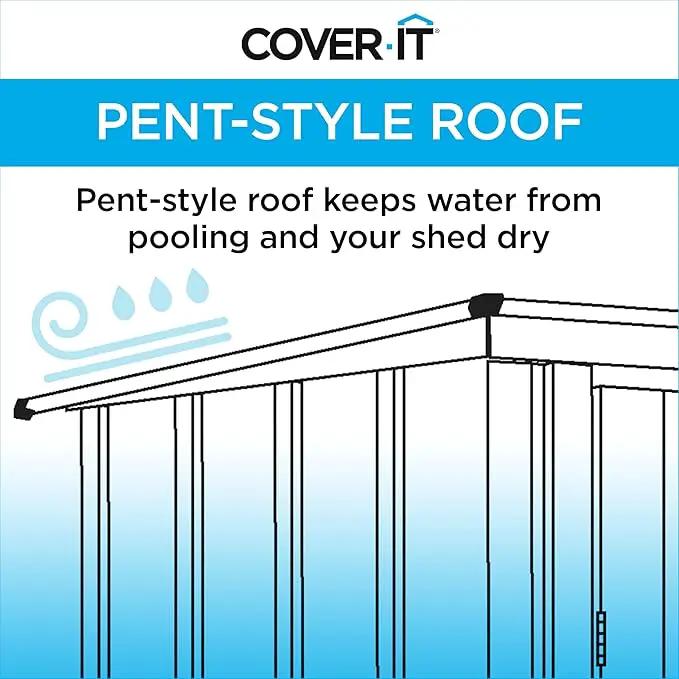 Cover It 6' x 4' Galvanized Steel Outdoor Storage Shed with Pent Roof and Lockable Sliding Doors, Weather-Resistant Steel Storage Shed for Backyards, Tan by GreenHaven Gardens