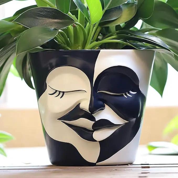 GUGUGO Face Planters Pots with Drainage, Flower Plant Pots for Indoor Plants, Unique Funny Small Succulent Desk Vase for Plant Lover Gifts (Bicolor-Black & White, 5.5Inch) by GreenHaven Gardens