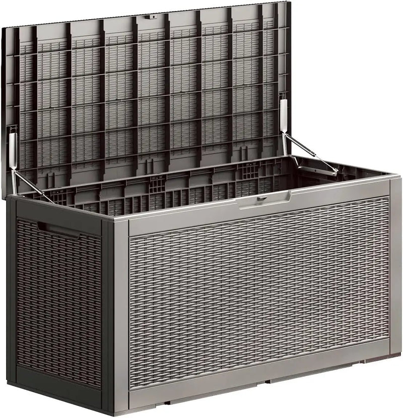 100 Gallon Waterproof Deck Box, Lockable Resin Storage Box for Patio Furniture Cushions Garden Tools and Outdoor Delivery Storage, Coffee by GreenHaven Gardens