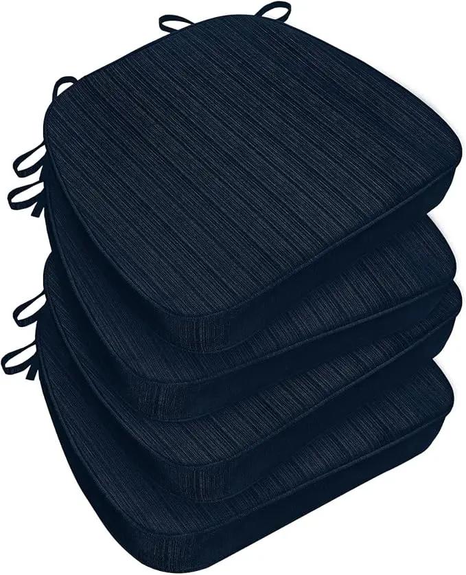 Chair Cushions for Dining Chairs, Indoor Chair Cushions with Ties，Waterproof Chair Pads Set of 4, Navy Blue, 17x16x2.5 Inch by GreenHaven Gardens