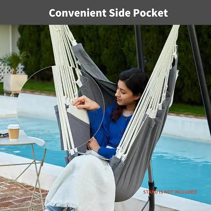Hanging Hammock Chair Swing MAX 500 lbs Outdoor Hanging Chair with Footrest Indoor Swing Chair with Portable Steel Spreader Bar and Hardware Kit for Bedroom Living Room Patio Porch - Dark Grey by GreenHaven Gardens