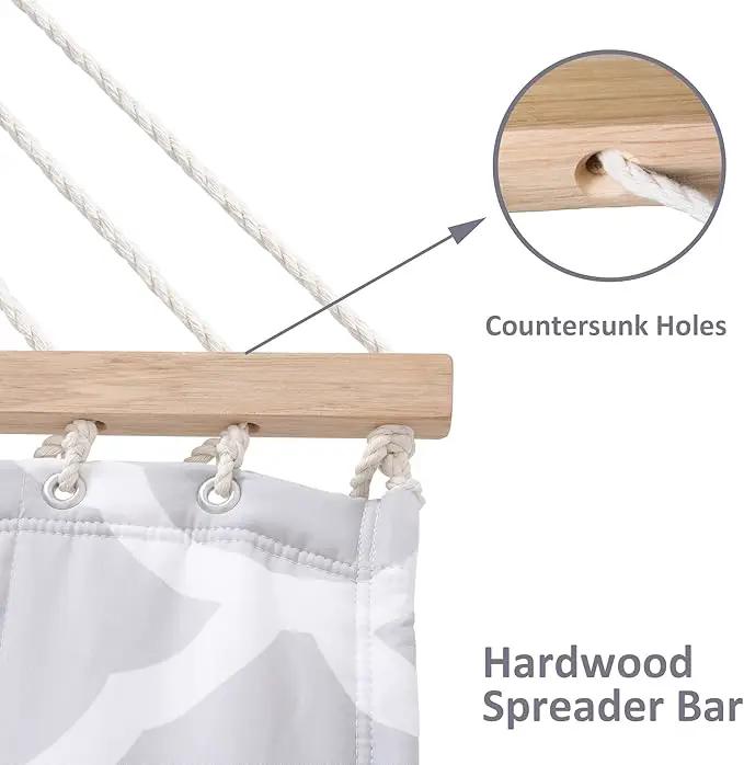 SUNCREAT Double Hammock, Extra Large Quilted Fabric Swing with Hardwood Spreader Bars & Detachable Pillow, Heavy Duty, Perfect for Indoor/Outdoor Patio, Deck, Yard, Gray Cloud by GreenHaven Gardens