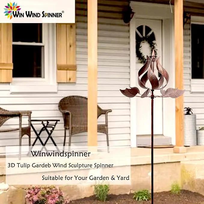 Tulip Wind Spinners Yard Garden - Large Copper Wind Sculptures & Spinners Outdoor Metal, Kinetic Yard Art Windmill Decor for Patio, Lawn (W24 x H73) by GreenHaven Gardens