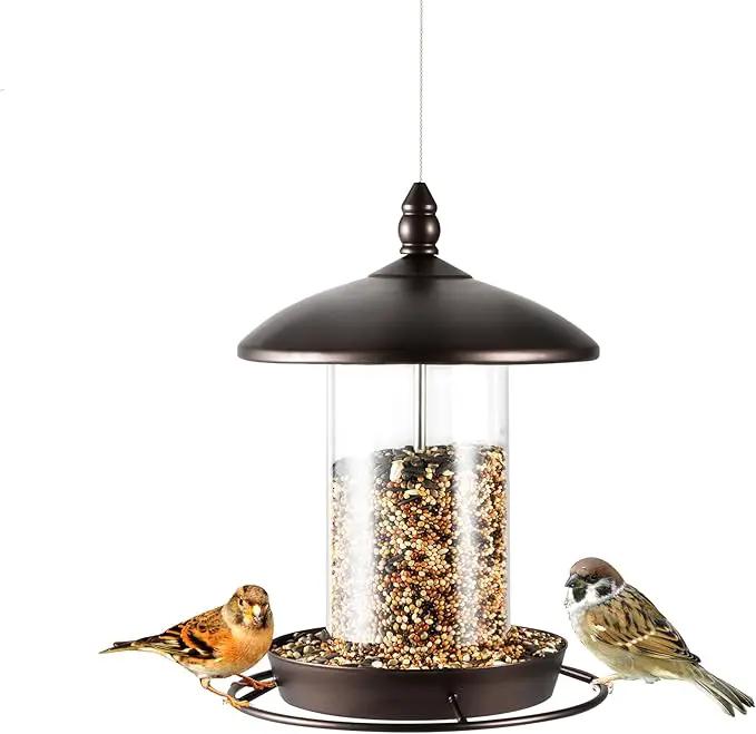 Metal Bird Feeder for Outside Hanging,Wild Bird Feeders for Cardinal, Large Roof and Tray - 6 Port by GreenHaven Gardens