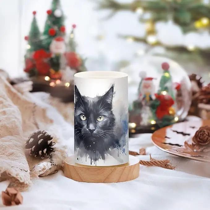 Flickering Flameless Candles, Black Cat Print LED Candles with Remote Timer, Set of 2 Battery Operated Candle for Valentine Wedding Birthday by GreenHaven Gardens