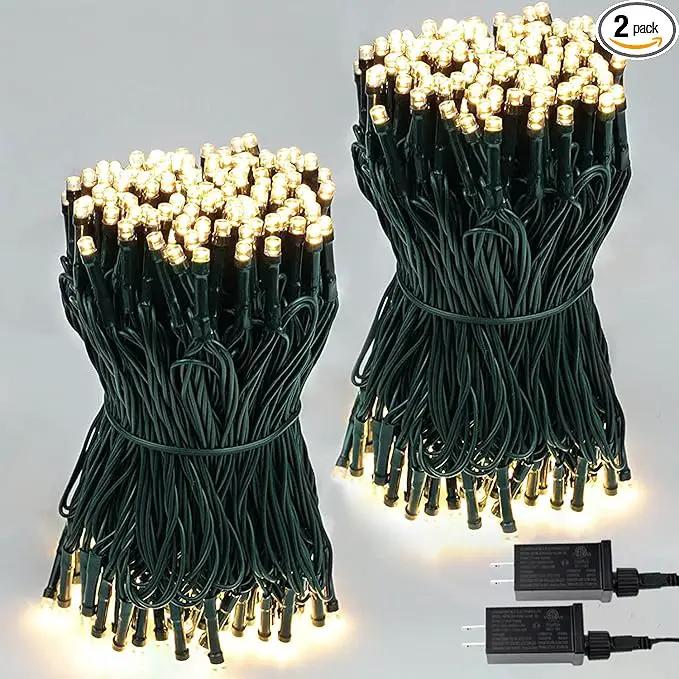 SANJICHA 2-Pack 66FT 200 LED Christmas Lights, Extendable Christmas Tree Light with Timer & Memory Function, Waterproof Green Wire Outdoor String Lights Indoor with 8 Lighting Modes (Warm White) by GreenHaven Gardens