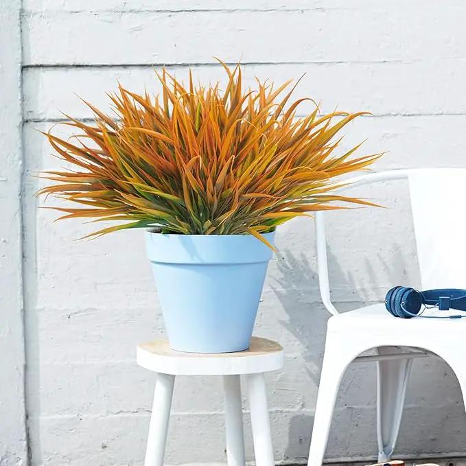 Uieke 6 Bundles Artificial Outdoor Plants UV Resistant Fake Grass Plants Faux Plastic Plants Greenery Shrubs for Home Garden Pathway Window Box Front Porch Summer Fall Decor, Autumn Orange by GreenHaven Gardens