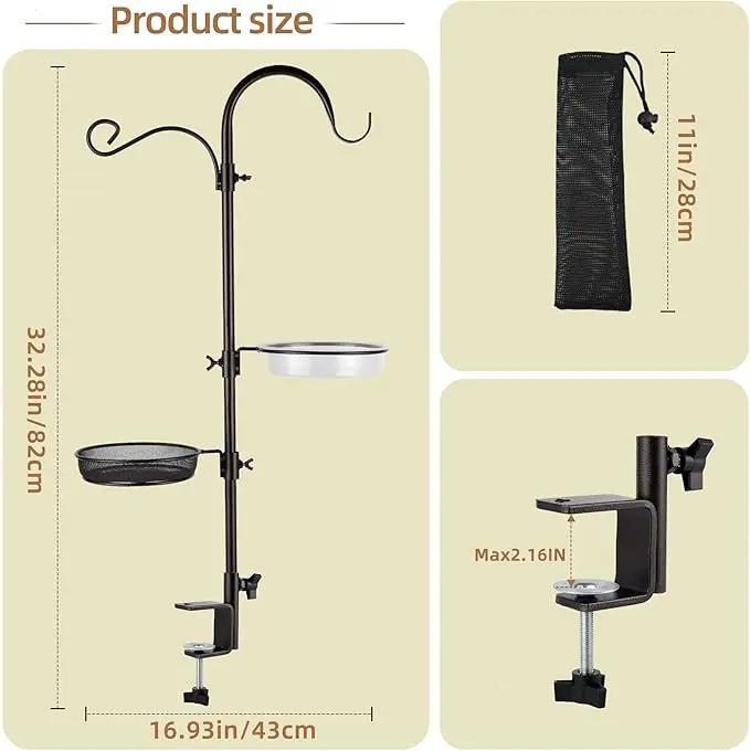 ERYTLLY Deck Hook Bird Feeder Pole Bird Feeder Porch Multi Hook Bird Feeding Station Kit Multi Feeder Hanging Kit Premium Bird Bath for Attracting Wild Birds Bird Feeder Planter Hanger by GreenHaven Gardens