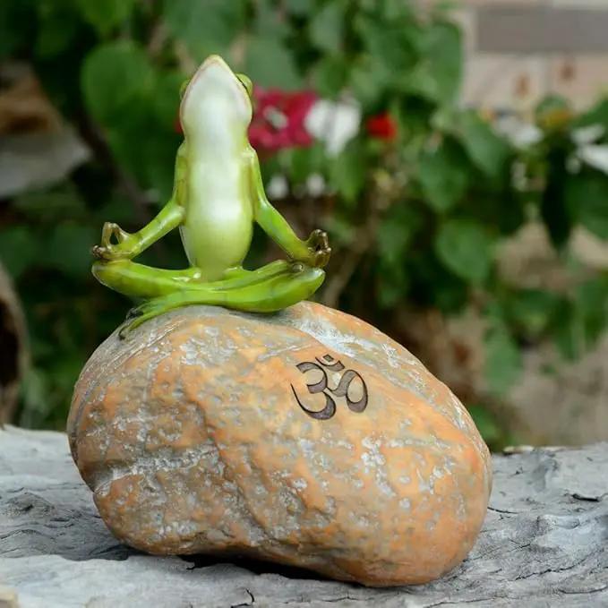 Top Collection Miniature Fairy Garden and Terrarium Statue, Meditating Frog on Rock with Om Symbol by GreenHaven Gardens
