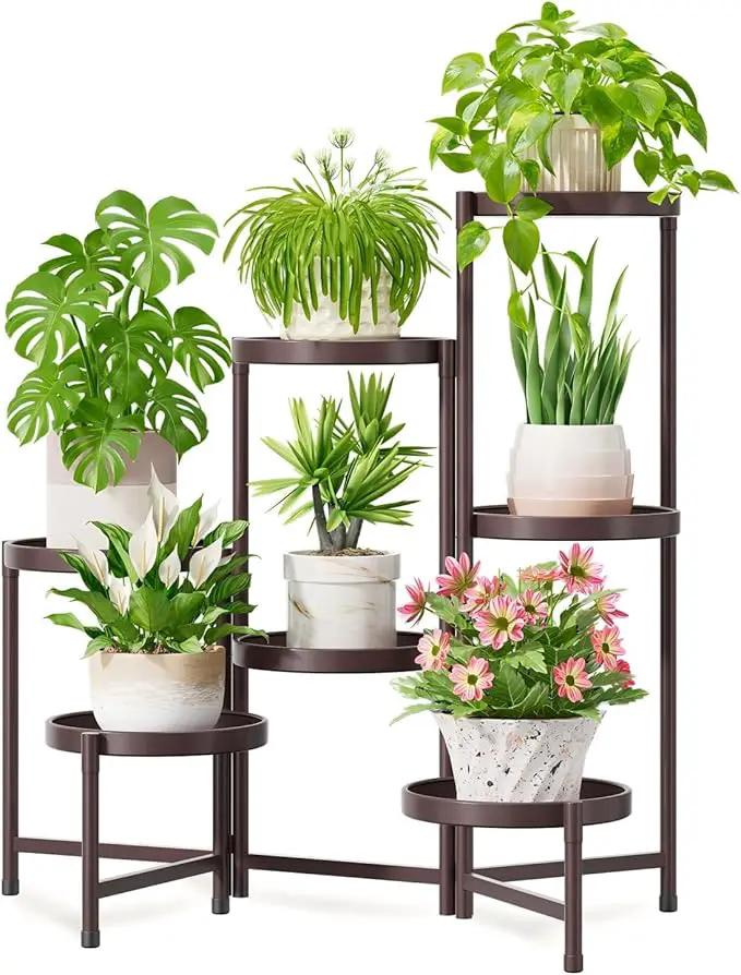 iDavosic.ly 7 Tier Large Plant Stand Indoor, 10 Inch Wide Tall Corner Metal Plant Stands Outdoor for Multiple Plants, Folding Tiered Flower Display Holder Rack Shelf, Violet Bronze by GreenHaven Gardens