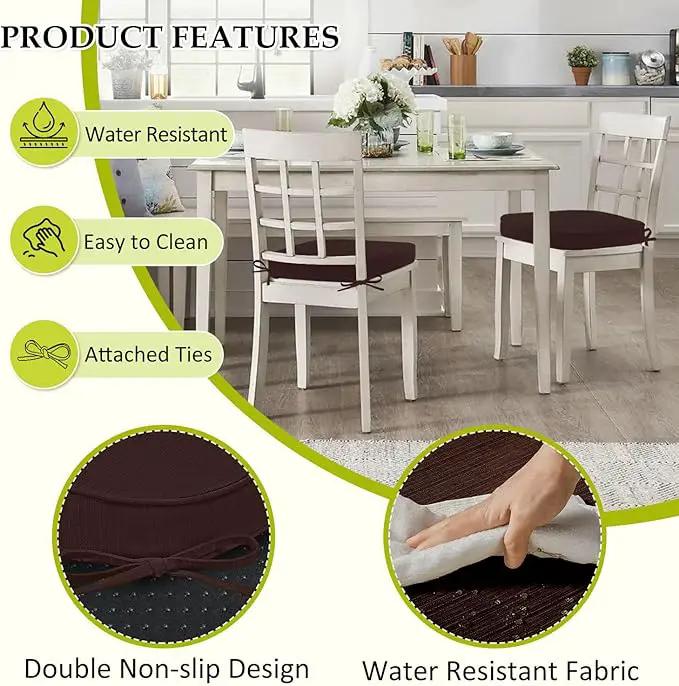 Chair Cushions for Dining Chairs, Indoor Chair Cushions with Ties，Waterproof Chair Pads Set of 6, Brown, 17x16x2.5 Inch by GreenHaven Gardens