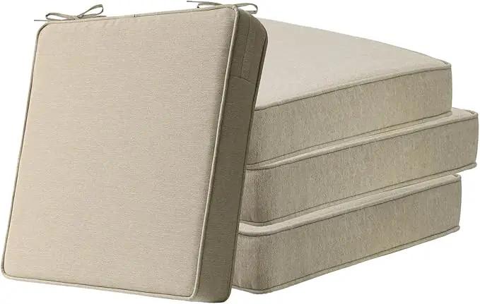 Square Corner Seat Cushions, 19" x 19" x 3", Set of 4, Indoor Outdoor Water Repellent Universal Chair Pads with Ties for Patio Furniture, Garden Deck Dining Chairs, Tan by GreenHaven Gardens