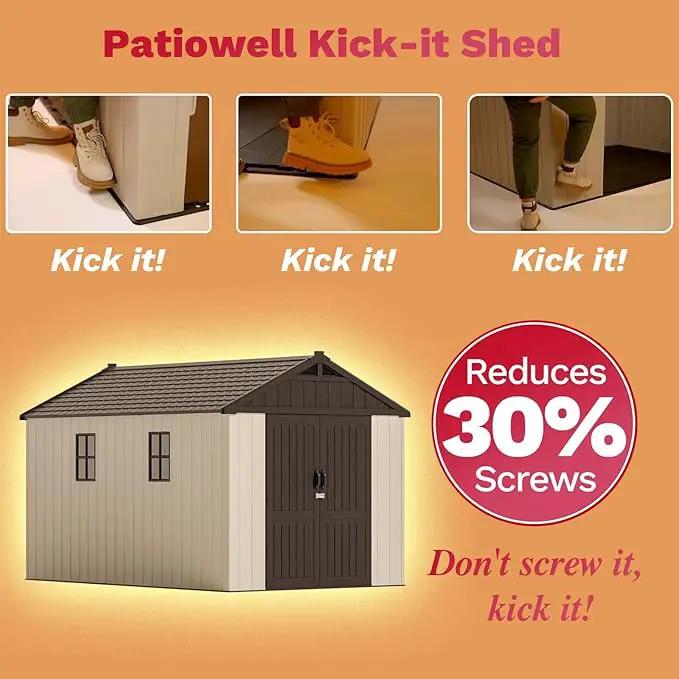 Patiowell 8 x 12 FT Plastic Outdoor Storage Shed with Floor, Resin Shed with Window and Lockable Door for Garden, Backyard, Tool Storage Use, Easy to Install in Beige (Kick-it Shed) by GreenHaven Gardens
