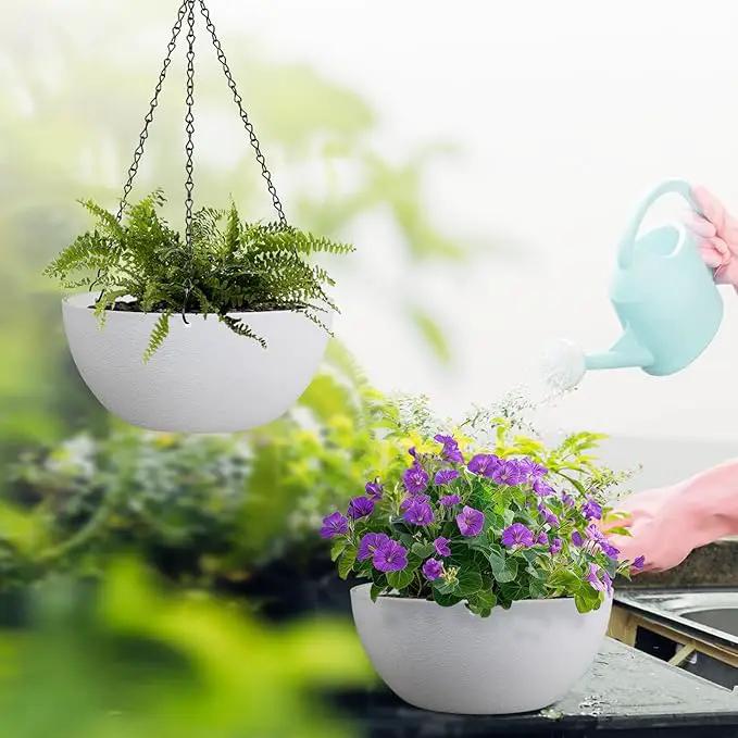 13 inch Large Hanging Planters Plant Pots for Outdoor Indoor Plants with Drainage Holes and Chain, 2 Pack Round Hanging Flower Pots for Garden Home Porch Decor, White by GreenHaven Gardens