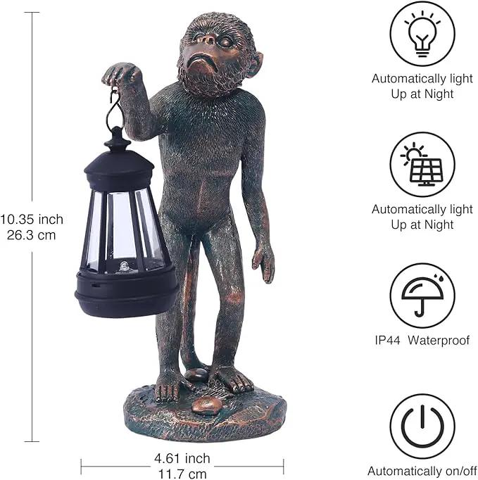 Garden Statue Monkey Figurine - Monkey Decor with Solar Powered Led Lights for Patio Lawn Balcony Yard - Ideal Gift for Women Moms Grandma Housewarming (Copper) by GreenHaven Gardens