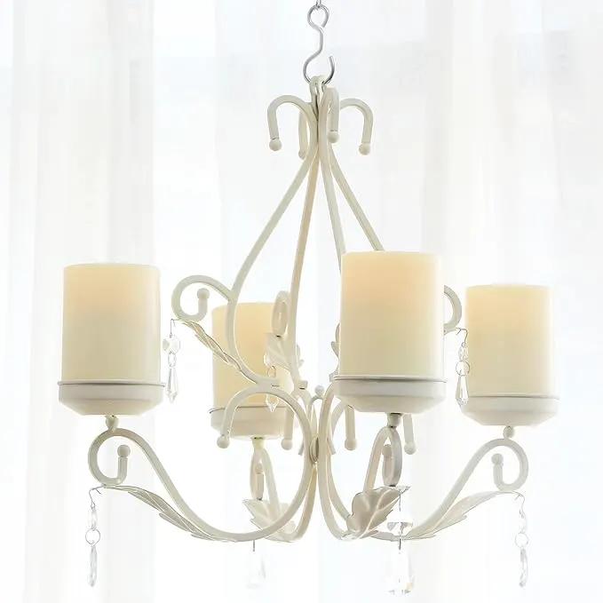 3 in 1 Lighting Chandelier, Metal Wall Sconce Set of 2, Table Centerpiece for Indoor or Outdoor, Chain and Candles Included, White by GreenHaven Gardens