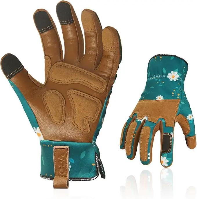 Vgo... 1Pair Gardening Gloves for Women, Goatskin leather Thorn Proof Working Gloves for Weeding, Digging, Raking, Pruning and Planting,Touchscreen (M,Dark Green,GA7471) by GreenHaven Gardens