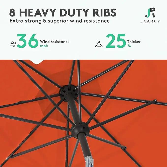 JEAREY 10FT Outdoor Patio Umbrella Outdoor Table Umbrella with Push Button Tilt and Crank, Market Umbrella 8 Sturdy Ribs UV Protection Waterproof for Pool, Garden (Orange Red) by GreenHaven Gardens