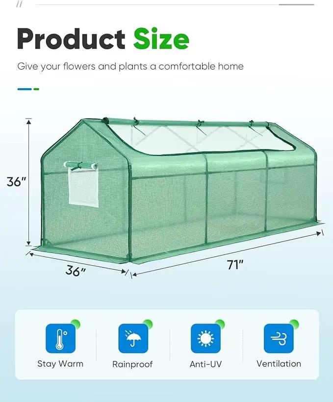 Quictent Portable Mini Cloche Greenhouse w/ Elevated Bottom, Large U-Shaped Zipper Mesh Door & 2 Side Screen Window Waterproof UV-Resistant Hot House for Indoor Outdoor, 95" x 36" x 36" (Green) by GreenHaven Gardens