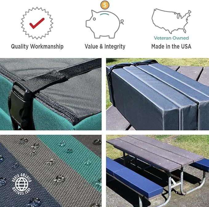 North American Mattress 8' Outdoor Picnic Bench Seat Cushion - 2 Piece Set; 96" (8ft) x 10" x 3"; Gray - Folding & Easy to Carry by GreenHaven Gardens