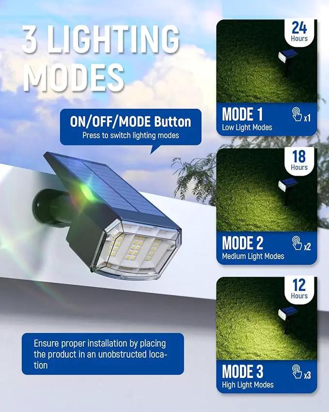 Solar spotlights Outdoor 63 LED 3 Lighting Modes, IP65 Waterproof Lighten Yard Garden House Garage Pathway for Christmas Decorations-6 Pack by GreenHaven Gardens