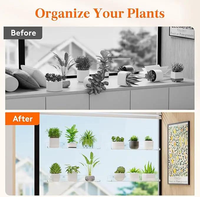 Lifewit Window Plant Floating Shelves 15 inch, 2 Pack Acrylic Suction Cup Shelf, Window Sill Extender for Indoor Succulent Plants, Micro Greens, Seed Starter Pots, Herb Planters by GreenHaven Gardens