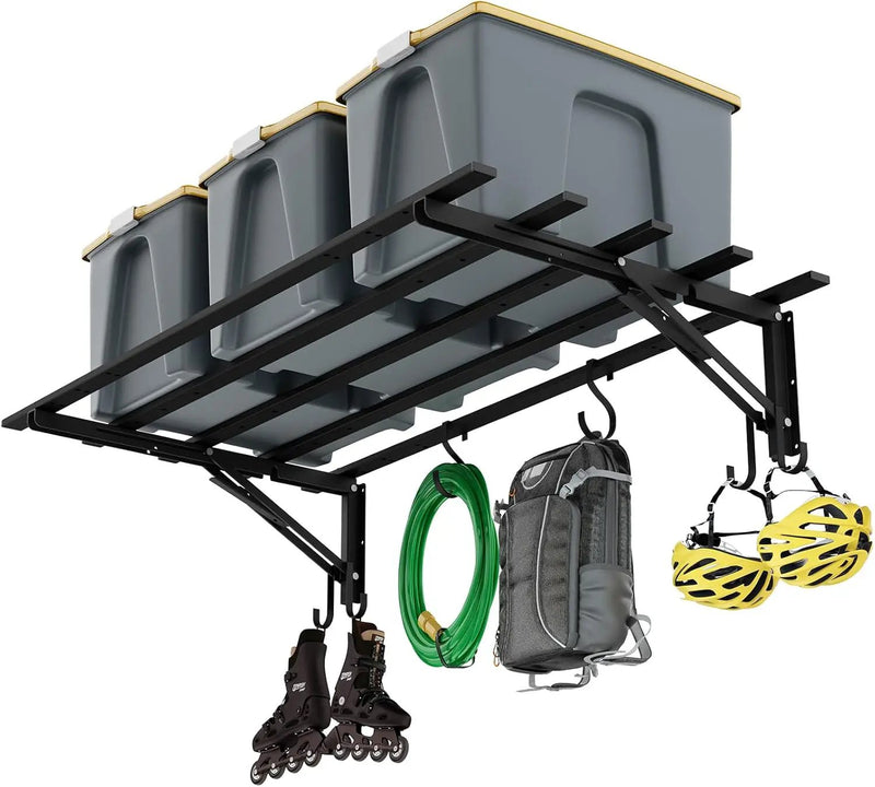 Garage Storage System Shelves 3.21x1.64 ft - Heavy Duty Garage Wall Shelving with Hooks, Foldable Storage Shelving Wall Mounted Install, Versatile Hanging Shelves & Black Metal Floating Organizer by GreenHaven Gardens