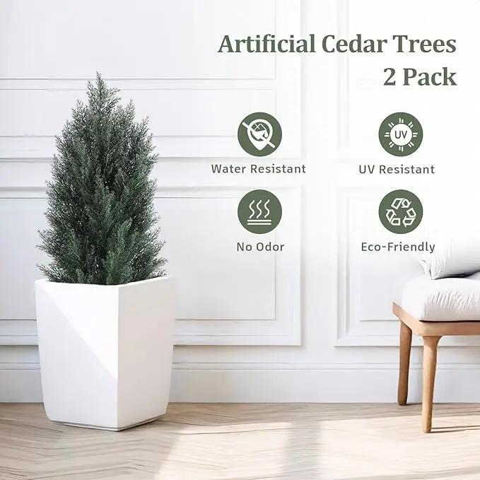 THE BLOOM TIMES 3ft Topiary Trees Artificial Outdoor 2 Pack – UV Resistant Faux Cedar Pine Cypress Bushes and Shrubs, Fake Potted Plants for Front Porch Outside Planter Patio Decor, Set of 2 (3 Foot) by GreenHaven Gardens