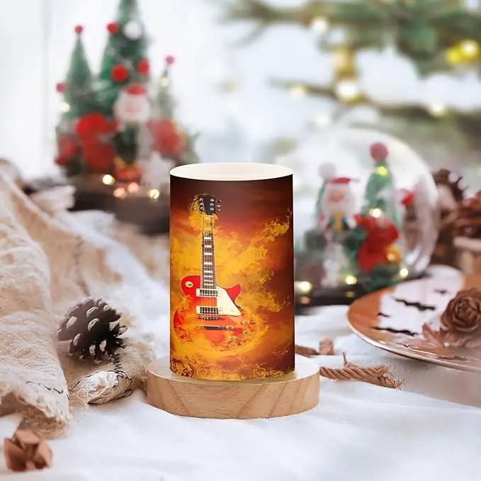 Flickering Flameless Candles, Rock Guitar in Fire Flames LED Candles with Remote Timer, Set of 2 Battery Operated Candle for Valentine Wedding Birthday by GreenHaven Gardens