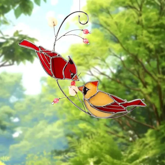 Cardinal Suncatcher Stained Glass for Window Hangings, Red Birds Suncatchers for Windows, Cardinal Sun Catcher Gifts for Women,Best Gift for Christmas,Memorial Gifts for Loss of Loved One by GreenHaven Gardens