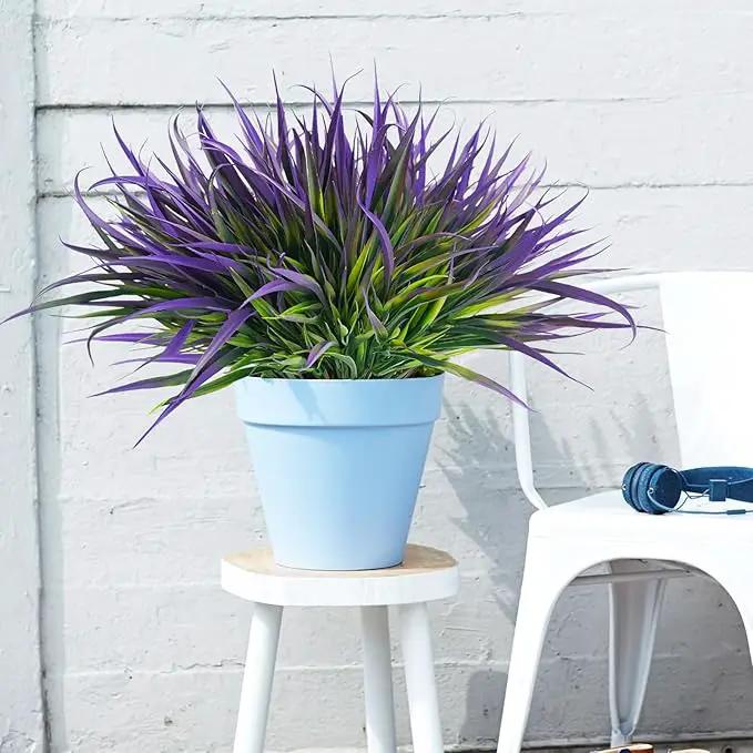 Uieke 12 Bundles Artificial Outdoor Plants UV Resistant Fake Grass Plants Faux Plastic Plants Greenery Shrubs for Home Garden Pathway Window Box Front Porch Cemetery Spring Summer Decor, Purple by GreenHaven Gardens