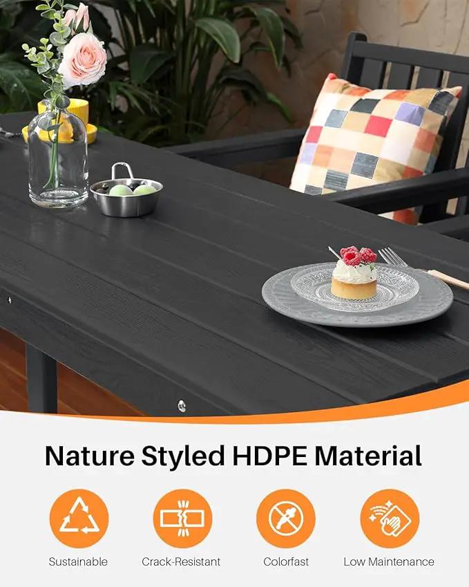 5-Piece HDPE Patio Bar Set, Rectangular Bar Height Table and 4 Adirondack Bar Chairs, All Weather Outdoor Bar Stools Set, Outdoor Bar Table and Chairs Set for Balcony, Pool, Porch, Obsidian by GreenHaven Gardens