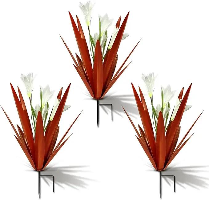 Homight Metal Agave Plant Outdoor Decoration Outdoor Garden Decoration Lily Mexican Yard Art Plant Garden Agave Lily Decorative Garden Gift… (3 Big White Lilies) by GreenHaven Gardens