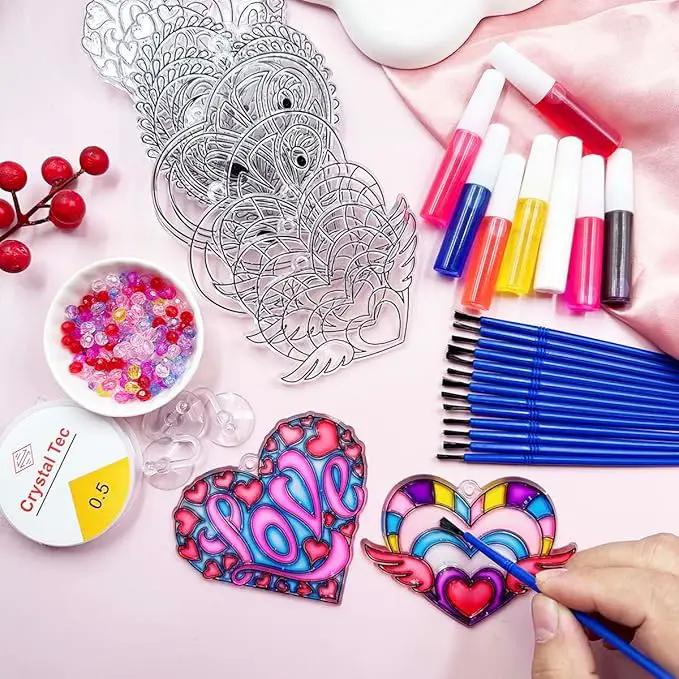 AUEKIV 30 Sets Valentine's Heart Suncatchers Craft DIY Kit Window Paint Art Suncatchers Valentine's Day Heart Sun Catcher Art Crafts Supplies for Valentine Gift Exchange Classroom Activities by GreenHaven Gardens
