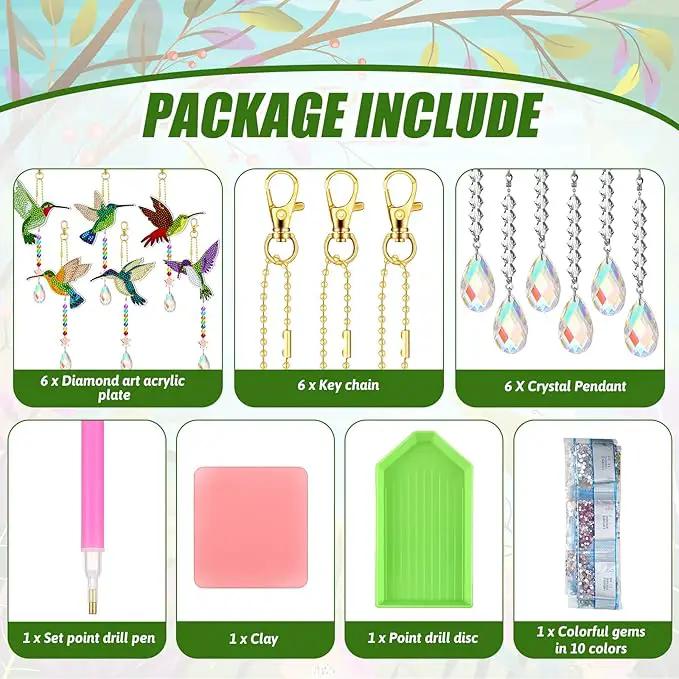 Tradder 6 Pcs Diamond Art Kits 5d Rhinestone Painting Wind Chimes Art Sun Catchers Double Sided Hummingbird Birds Art Kits with Crystal Pendant for Adults Home Window Decor Garden by GreenHaven Gardens