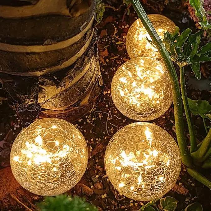 TOMEX Solar Garden Lights, Cracked Glass Ball Waterproof Warm White LED for Outdoor Decor Decorations Pathway Patio Yard Lawn, 1Pack (3.9") by GreenHaven Gardens