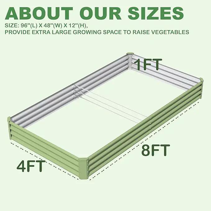 8X4X1ft Galvanized Raised Garden Bed for Gardening,Metal Planter Boxes Outdoor Patio Kit Planting Bed for Vegetables Flowers Herb,Green by GreenHaven Gardens