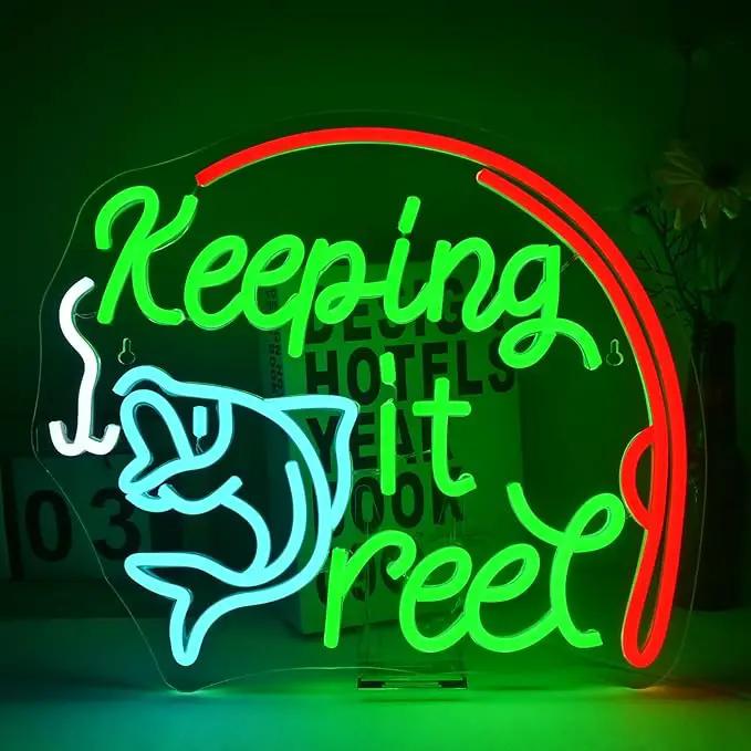 Keeping It Reel Neon Sign Fishing Themed LED Wall Decor for Man Caves, Tackle Shops & Lake Houses, USB-Powered Adjustable Brightness, Angler-Themed Decoration by GreenHaven Gardens