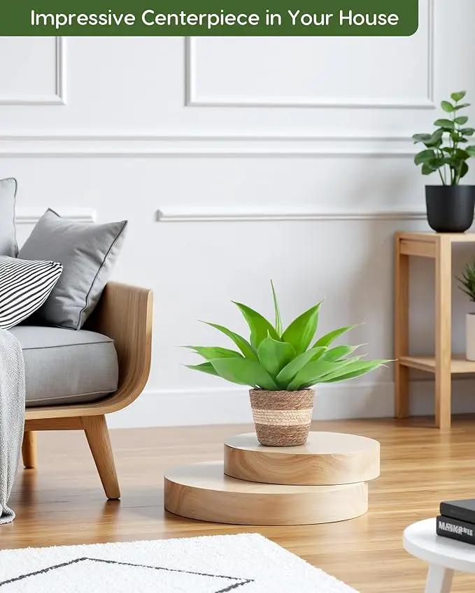 Velener Fake Agave with Rattan Pot, Artificial Plant Outdoor Agave - Fake Sucuulents Plants for Indoor and Outdoor Decor(16 Inch) by GreenHaven Gardens
